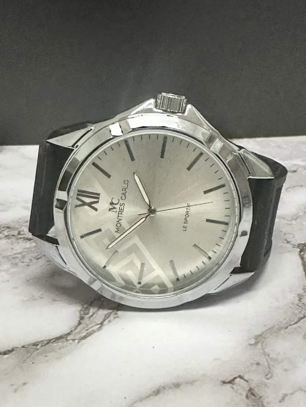 Montres Carlo Watch Men Silver Tone Black Silicone Band 50MM New Battery 10
